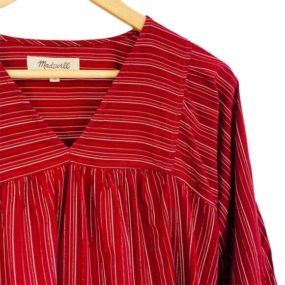 Madewell red metallic stripe peasant top size xsmall - Picture 4 of 7